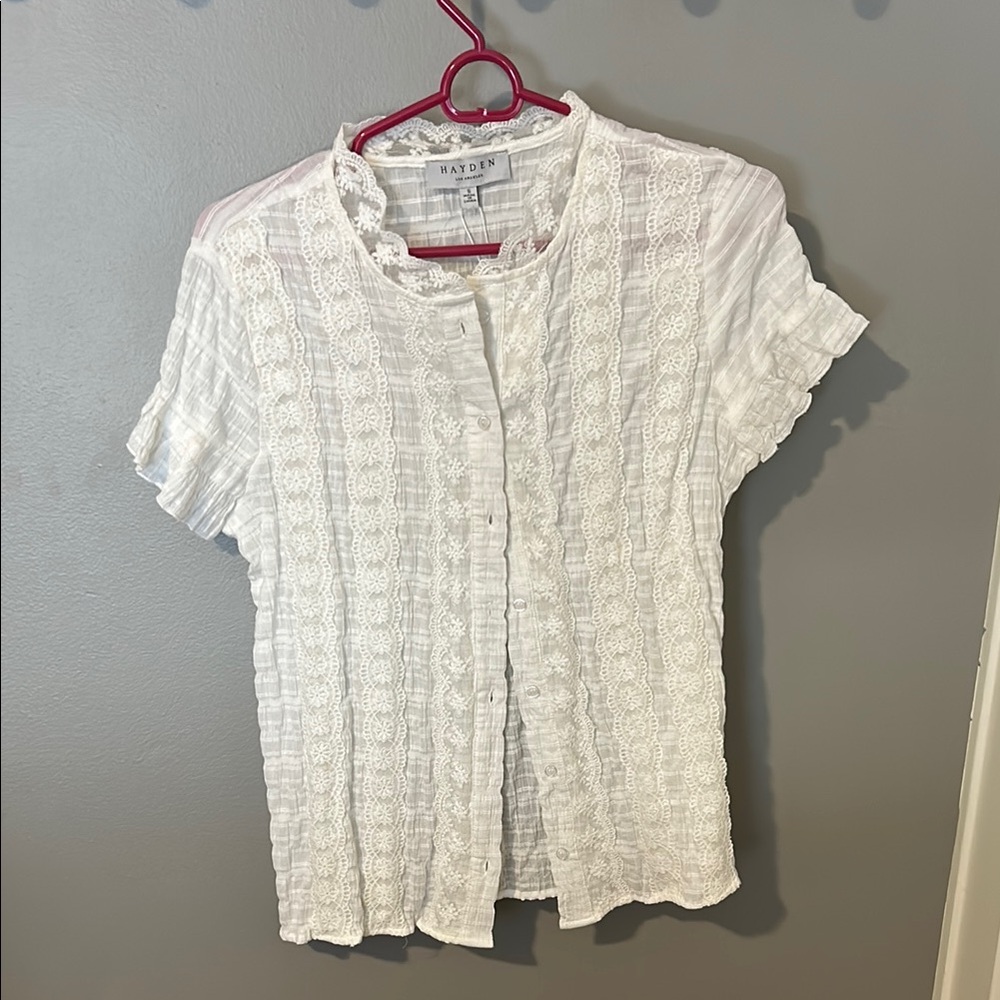 Hayden White Lace Button-Up Top